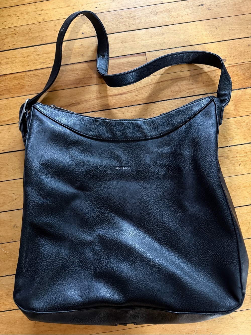 Matt & Nat Black Pebbled Leather Crossbody Messenger Bag